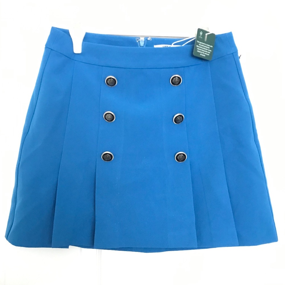 NWT ONLY Tailoring Pleated Mini Skirt Size 36 Blue Accent Buttons